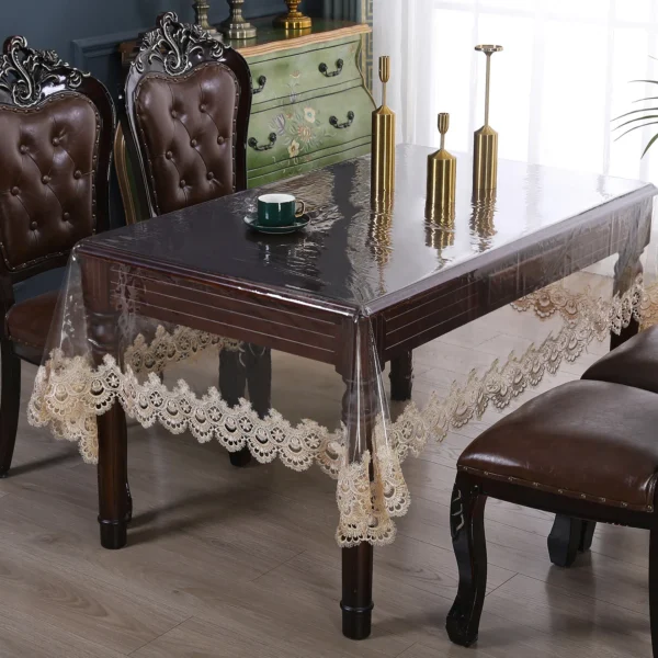Toalha de mesa impermeável pvc transparente macio laço branco bordado à prova de óleo