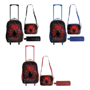 Kit Mochila Infantil Escolar com 3 peças De Aranha Vermelho, Azul e Preto