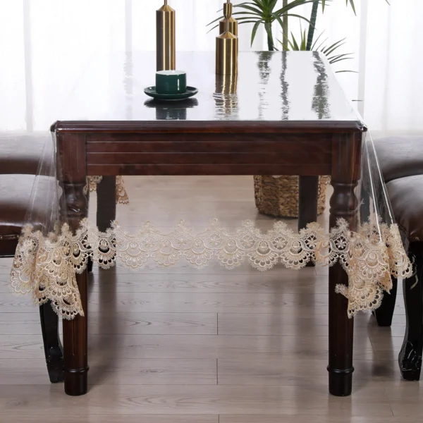 Toalha de mesa impermeável pvc transparente macio laço branco bordado à prova de óleo - Imagem 2