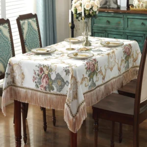 toalha de mesa jantar com borla luxo bordado capa flor elegante pano de mesa decoração sala estar