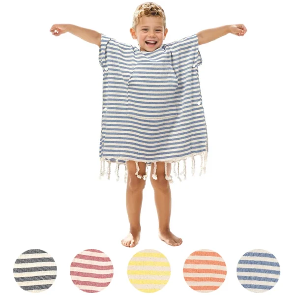 Toalha de banho listrada para crianças, roupão com capuz, absorvente para natação, viagem, praia, 1pc