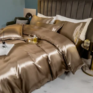 Conjunto de cama de seda sólida com capa de edredão