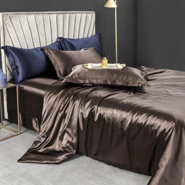 Conjunto de cama de seda sólida com capa de edredão - Imagem 13
