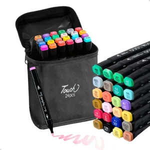 Kit Canetinhas 24 Coreos Ponta Dupla + Estojo Desenho Escolar