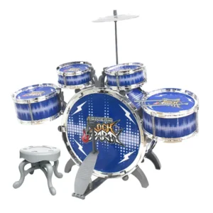 Bateria Instrumento Infantil Rock Party com 4 Tambores Pedal e Baquetas DM Toys