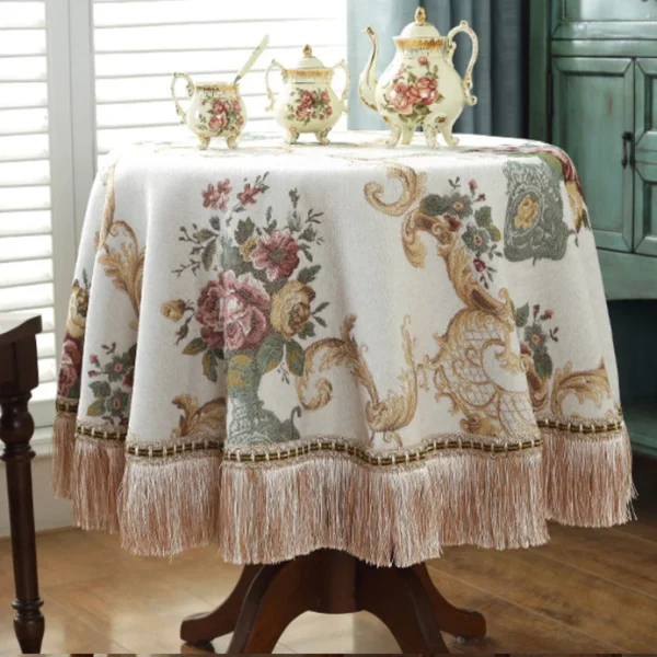 toalha de mesa jantar com borla luxo bordado capa flor elegante pano de mesa decoração sala estar - Imagem 5