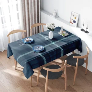 Toalha de mesa moderna com padrão xadrez, azul marinho, espinha de peixe