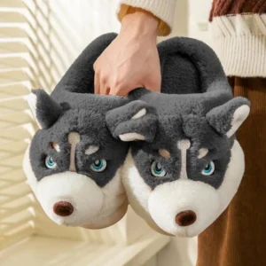 Chinelos de algodão interior para mulheres, Cão bonito dos desenhos animados