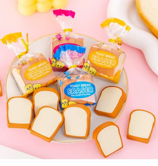 4 pçs/lote borrachas, bonito torrada pão borracha escola papelaria criativo - Imagem 6