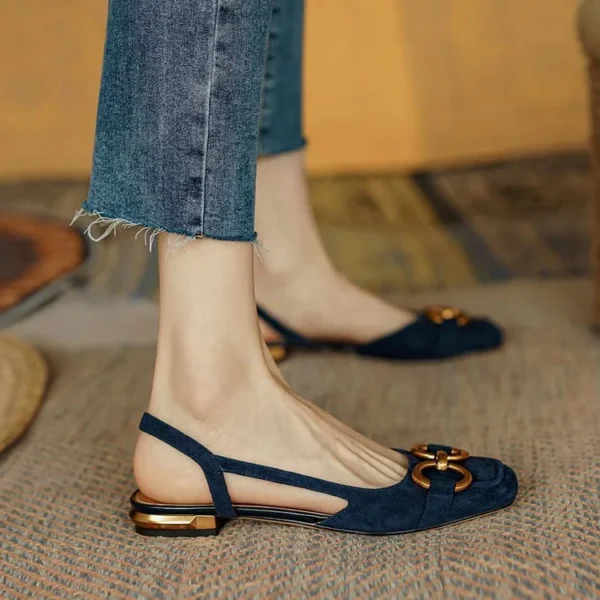 Sandálias femininas retrô moda sapatos de salto baixo estilingue camurça - Imagem 15