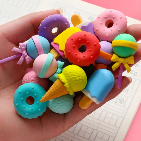 4 Peças Borrachas Kawaii Desenhos Animados Sobremesa Escola Borracha Papelaria - Imagem 2