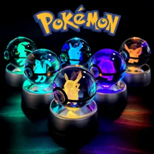 Pokémon Crystal Ball com Base de Lâmpada 3D, Pikachu, Gengar, Mew, Mewtwo, Pokeball, Glass Ball, Night Light, Birthday Gift
