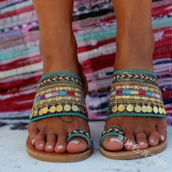 Chinelos Mulheres Sandálias Verão Estilo Grego Boho Folk-custom - Imagem 2