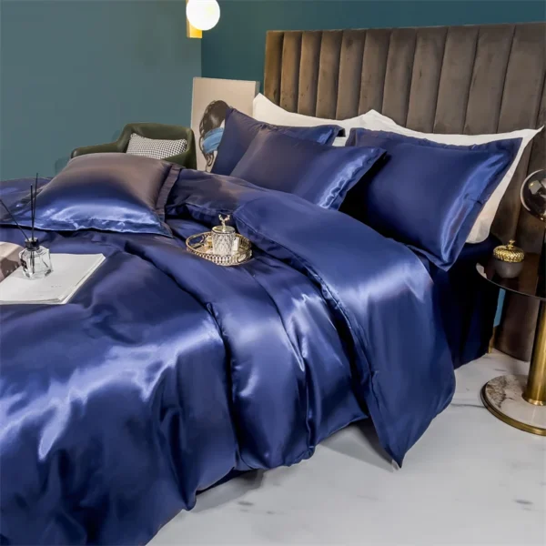Conjunto de cama de seda sólida com capa de edredão - Imagem 9