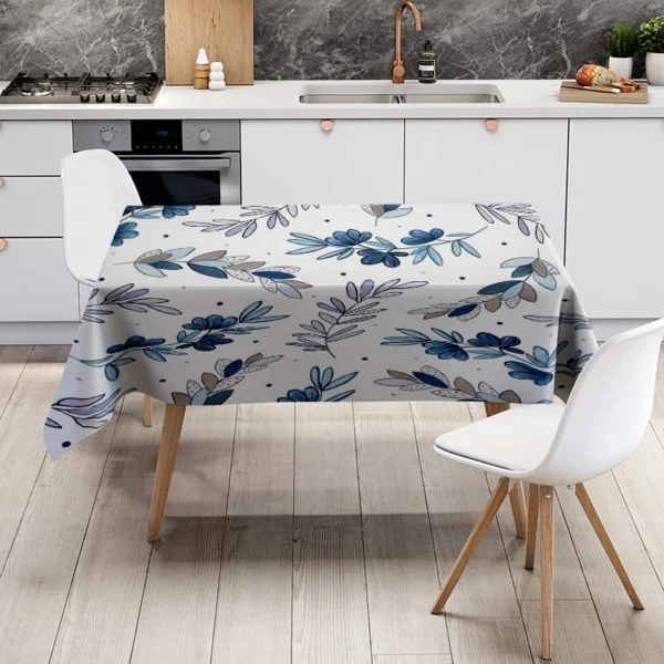 Toalha de mesa moderna para sala de jantar, azul, estampa floral, decoração de casa - Imagem 6
