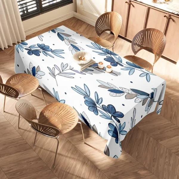 Toalha de mesa moderna para sala de jantar, azul, estampa floral, decoração de casa - Imagem 2
