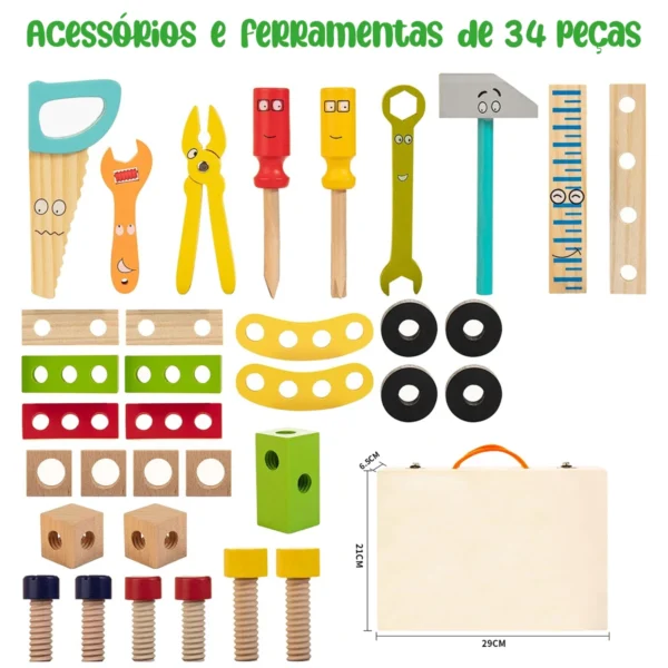 Conjunto de Ferramentas de Madeira para Crianças , Incluindo Caixa de Ferramentas, Construção STEM Educacional Montessori - Imagem 2