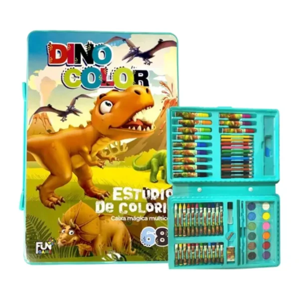 Maleta Estojo Pintura Escolar Dinossauro 68 Peças Canetinhas - Imagem 2