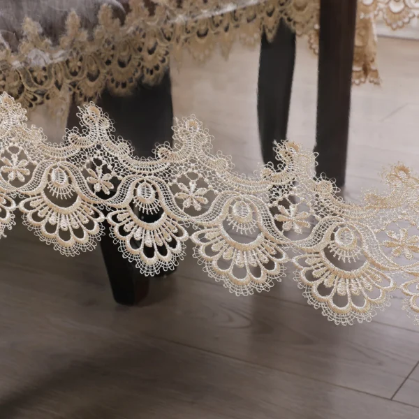 Toalha de mesa impermeável pvc transparente macio laço branco bordado à prova de óleo - Imagem 3