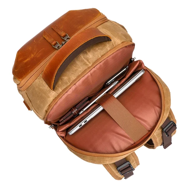 Mochila de Lona e Couro Impermeável - Imagem 3