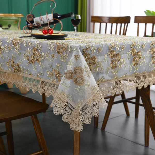 Battilo-Toalha De Mesa De Renda Bordada Retangular - Imagem 3