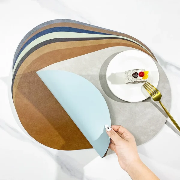 Tapete de couro de vaca dupla face, estilo nórdico, à prova d'água e à prova de óleo, hotel, casa, mesa de jantar, tapete de isolamento oval - Imagem 3