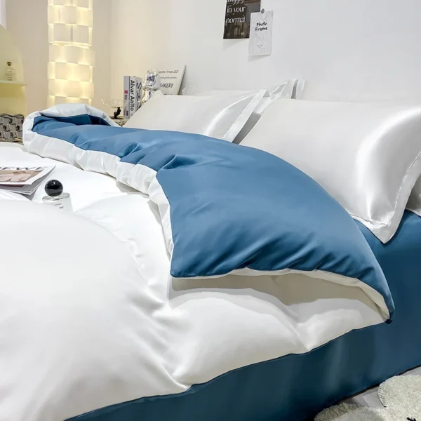 Conjunto de cama de seda sólida com capa de edredão - Imagem 7