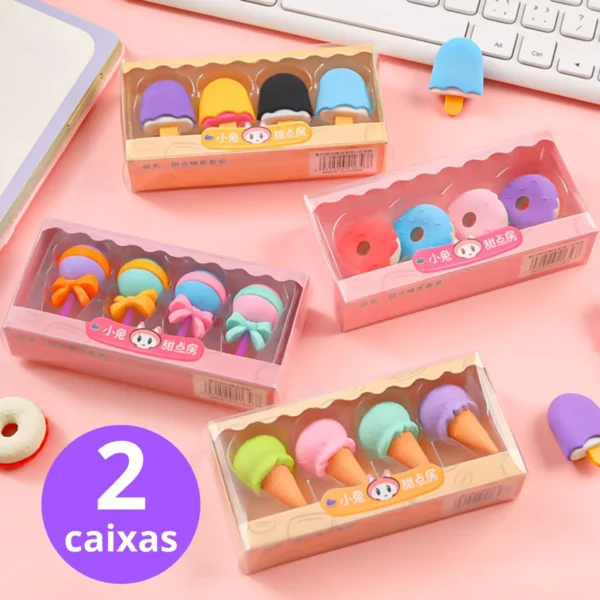 8 Mini Borrachas Kawaii Escolar Decorativo Picolé Sorvete Fofo - Imagem 3