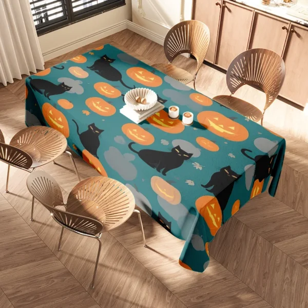 Toalha de mesa de Halloween com estampa de abóboras de gatos para decoração - Imagem 2