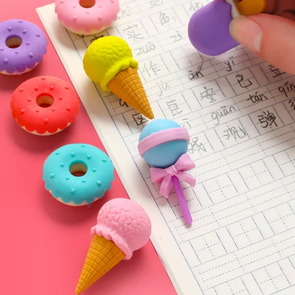8 Mini Borrachas Kawaii Escolar Decorativo Picolé Sorvete Fofo - Imagem 6