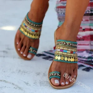 Chinelos Mulheres Sandálias Verão Estilo Grego Boho Folk-custom