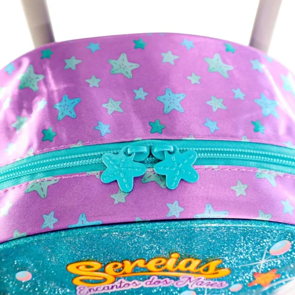 Mochila de Rodinhas Escolar Sereia Encanto dos Mares - Imagem 4
