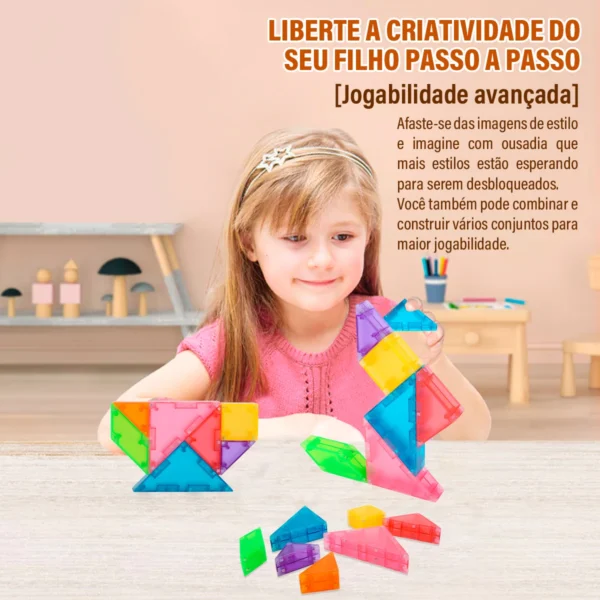 Blocos Montar Magnéticos de Quebra-cabeça Tangram Brinquedo Educativo Infantil - Imagem 5