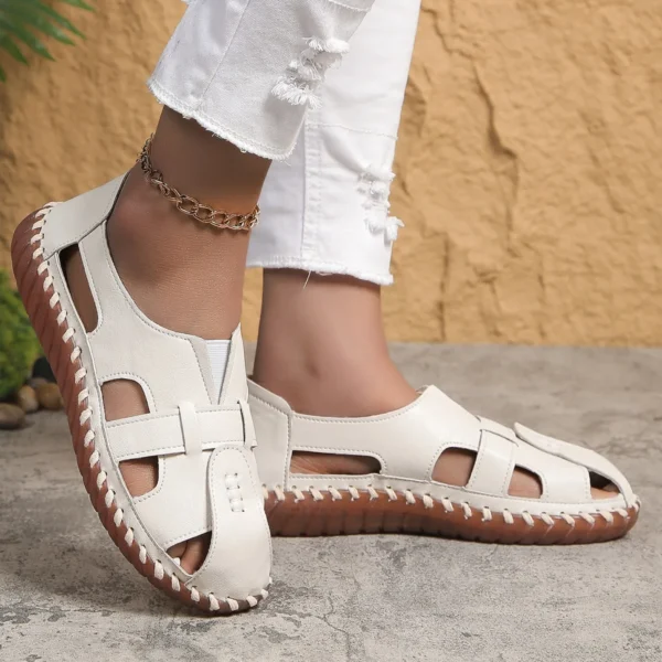 Sola macia sandálias femininas verão apartamentos confortáveis antiderrapantes mocassins respirável - Imagem 7