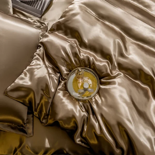 Conjunto de cama de seda sólida com capa de edredão - Imagem 3