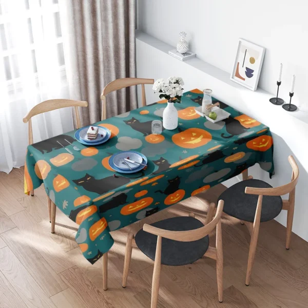Toalha de mesa de Halloween com estampa de abóboras de gatos para decoração