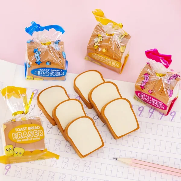 4 pçs/lote borrachas, bonito torrada pão borracha escola papelaria criativo - Imagem 3