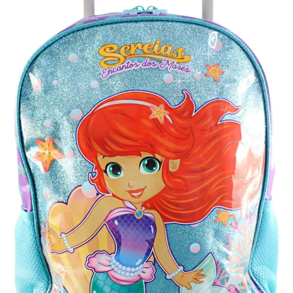 Mochila de Rodinhas Escolar Sereia Encanto dos Mares - Imagem 5