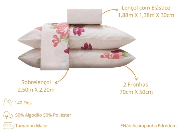 Jogo de Cama Casal Duplo 4 Peças Sultan Realce Premium Perla - Imagem 5