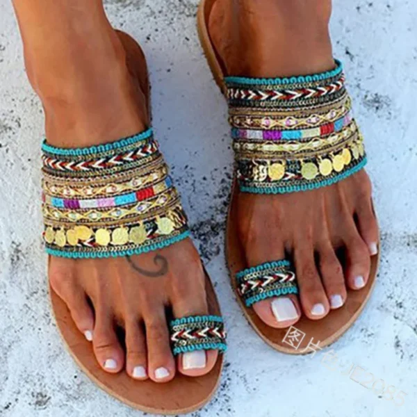 Chinelos Mulheres Sandálias Verão Estilo Grego Boho Folk-custom - Imagem 5