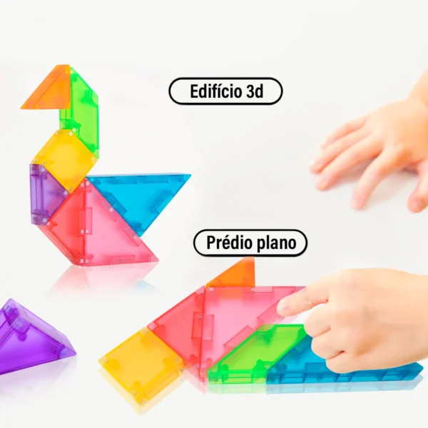 Blocos Montar Magnéticos de Quebra-cabeça Tangram Brinquedo Educativo Infantil - Imagem 4