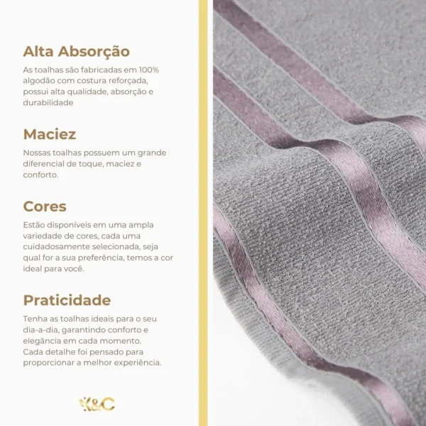 Kit 3 Toalhas de Banho e 3 Toalhas de Rosto Lyra - Toalhas K&C Marrom - Imagem 3