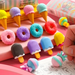 8 Mini Borrachas Kawaii Escolar Decorativo Picolé Sorvete Fofo