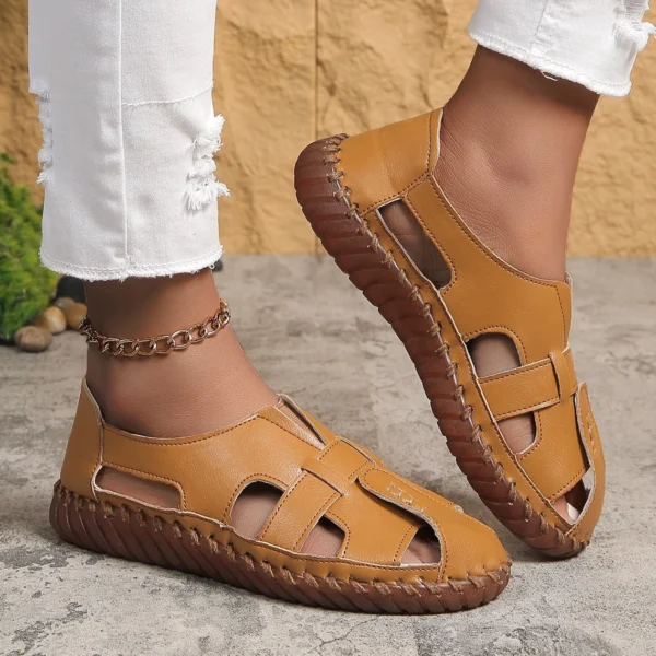 Sola macia sandálias femininas verão apartamentos confortáveis antiderrapantes mocassins respirável - Imagem 3