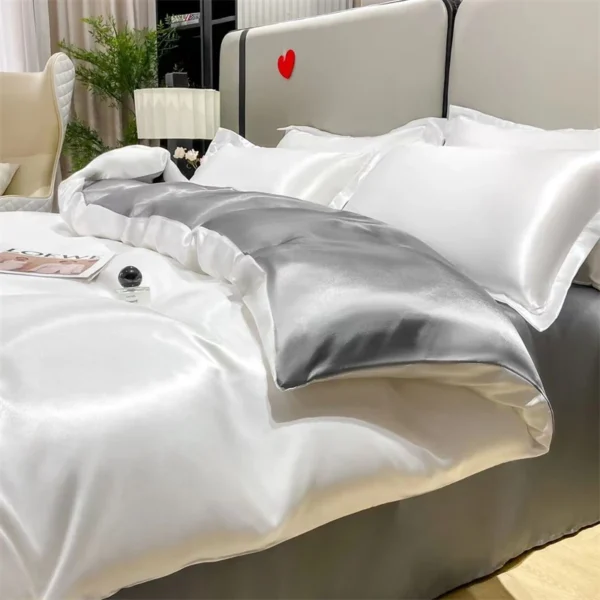 Conjunto de cama de seda sólida com capa de edredão - Imagem 8