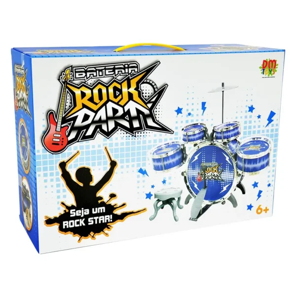 Bateria Instrumento Infantil Rock Party com 4 Tambores Pedal e Baquetas DM Toys - Imagem 2