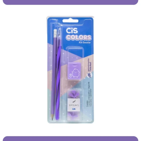 Kit Material Escolar Lilás CiS Colors Lápis Caneta Borracha Apontador - Imagem 5