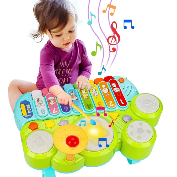 BrinquedosMusicais para Bebês Conjunto de Piano, Xilofone e Bateria 3 em 1