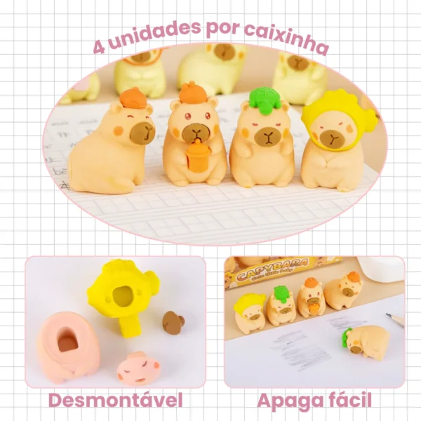 4 Peças Mini Borrachas Kawaii Capivara Fofinha Escolar Borracha Papelaria - Imagem 5