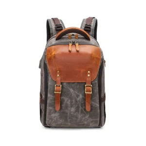 Mochila de Lona e Couro Impermeável